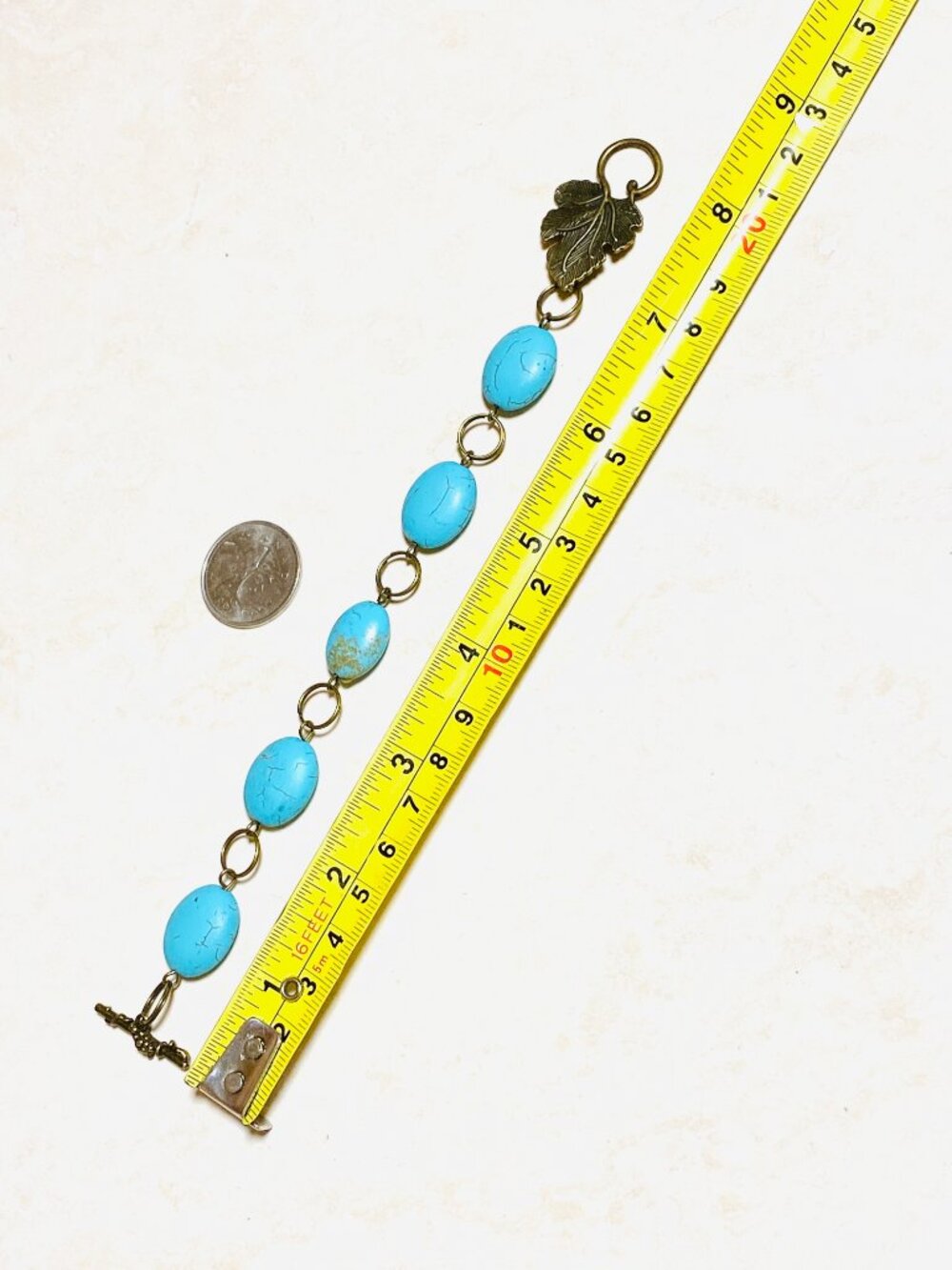 2/$20, Blue Dyed Howlite Bracelet, Genuine Gemstone & Bronze Grape Leaf Toggle - Picture 7 of 11